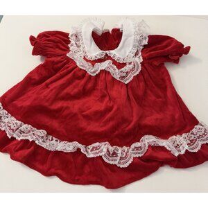 Beautiful Vintage Baby Girls 3-6M Christmas or Valentine Dress, White Trim Lace